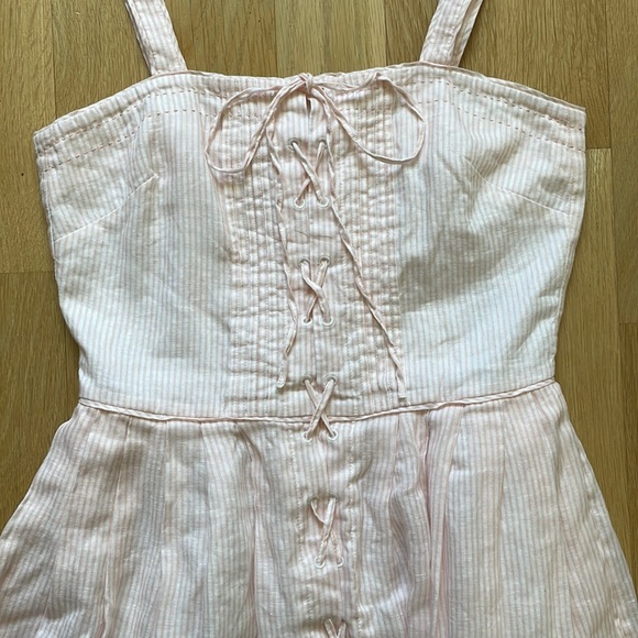 SEE BY CHLOE Pleated Dress Peach White Stripe 6 - Picture 4 of 16